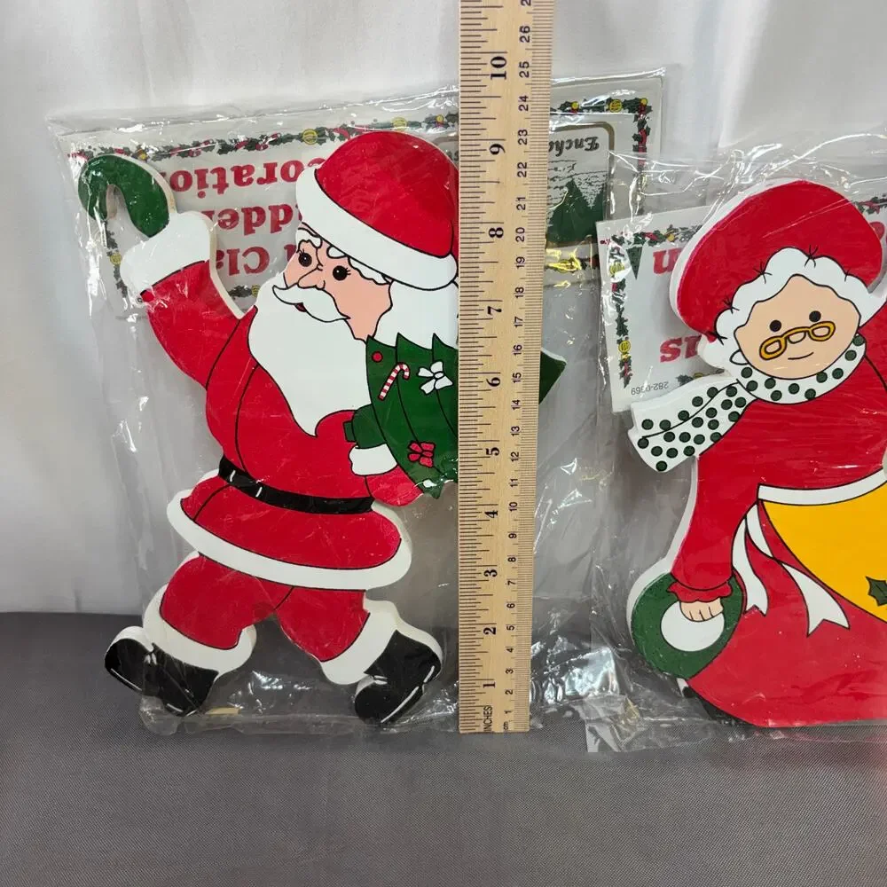 Santa/Mrs. Claus Ladder Decoration Pained Vintage Wooden Enchanted Forest 2 Pc